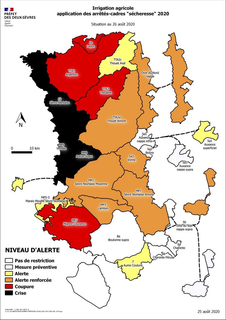 Carte restriction irrigation Deux-Sèvres