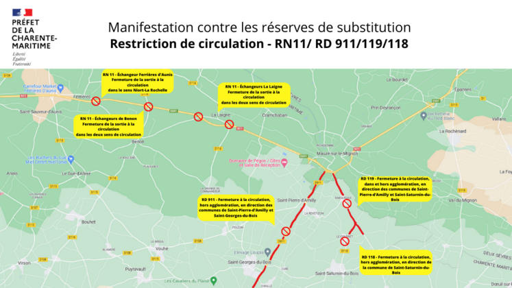 Les restrictions de circulation des 25 et 26 mars dans les secteurs voisins de Mauzé-sur-le-Mignon.