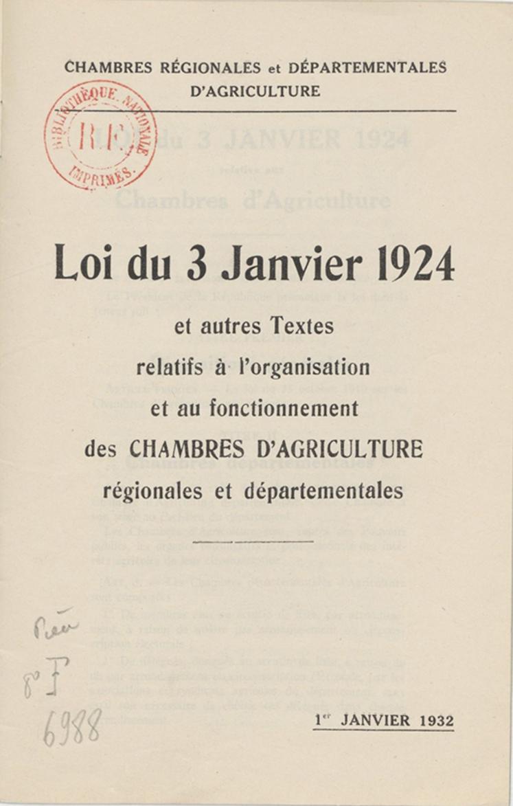 La loi de 1924 créant les chambres d'agriculture a été portée notamment par Joseph Faure, cultivateur, militant syndical, sénateur de la Corrèze, puis président de l'APCA.