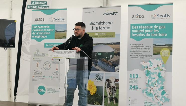 Jérémy Guespin, lors de l'inauguration officielle de l'unité de méthanisation Méth'Arcenciel, le 29 mars.