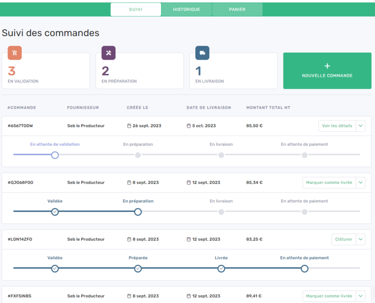 L'interface de Lisy permet de suivre l'état d'avancement des différentes commandes.