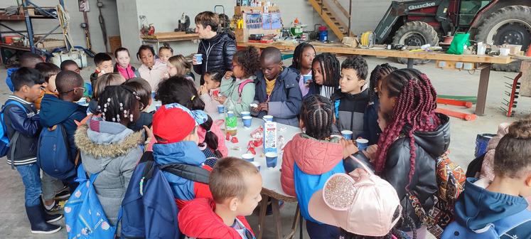 Lors de fermes ouvertes, les enfants et leurs enseignants visitent des exploitations et goûtent des produits locaux ou issus de l'agriculture. Ici, les élèves de l'école Tony Lainé de Poitiers visitaient l'exploitation de Laurent Lambert à Jaunay-Marigny.