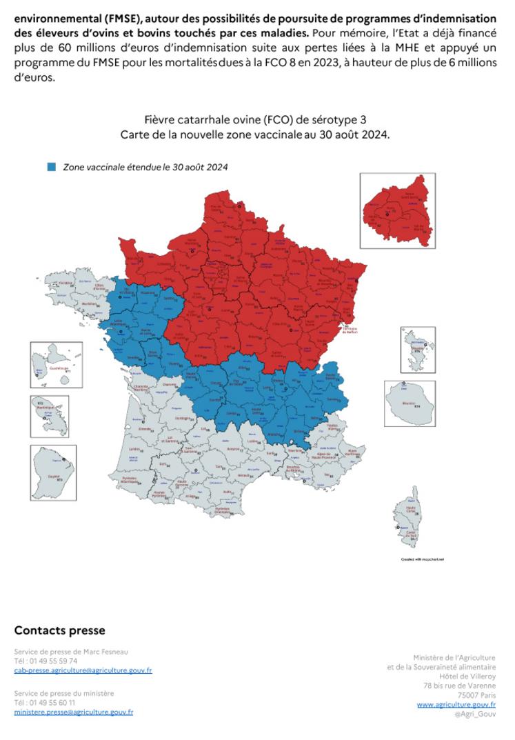 Carte de la zone vaccinale au 30 août.