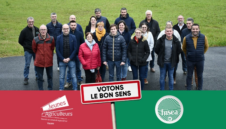 Liste présentée par la FNSEA et Jeunes agriculteurs de la Vienne dans le collège des exploitants: Mathieu Grollier, Aurélie Fleury, Henri Surreaux, Samuel Gaborit, Mélanie Doussineau, Laurent Lambert, Denis Bergeron, Carole Leturck, Romain Martineau, Simon Giraud, Adeline Merigot, Olivier Pin, Christophe Puisais, Mélanie Gourmaud, Romain Portron, Jean-Christophe Ressegand, Julie Jamain, Laurent Sourisseau, Benjamin Aucher, Juliette Coldebœuf.