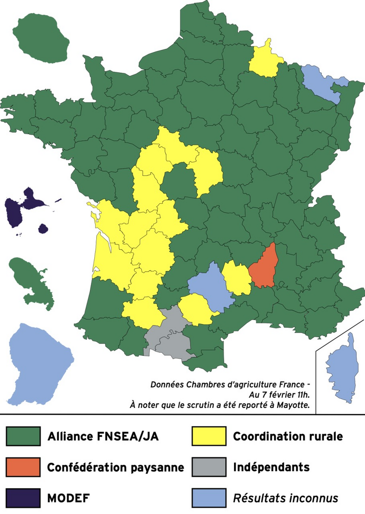 Carte des résultats au 7 février 11 h 30.