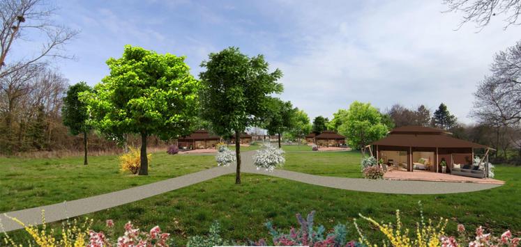 Le site, à terme, avec ses 5 lodges entre la salle polyvalente de Moncontour et son lac, pour une nuit à 300 €.