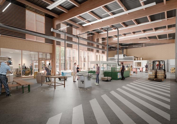 Les futurs ateliers de la tonnellerie offriront une grande hauteur pour travailler les grands contenants.