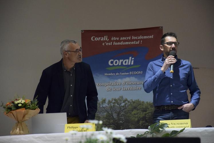 Philippe Soenen et Laurent Vignerond, lors de l'AG de Corali le vendredi 26 avril 2024 à Chasseneuil.