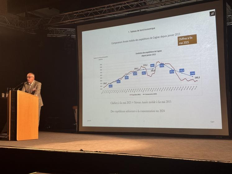 Éric Le Gall, président du Syndicat des Maisons de Cognac, a notamment plaidé pour la stabilité des échanges avec les États-Unis lors de l'assemblée générale à Cognac.