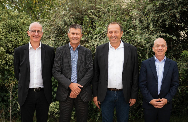 Éric Forin, Directeur général de Terrena, Olivier Chaillou, Président de Terrena, Bernard Guillard, Président d'Agrial et Julien Heillaut, Directeur général d'Agrial.