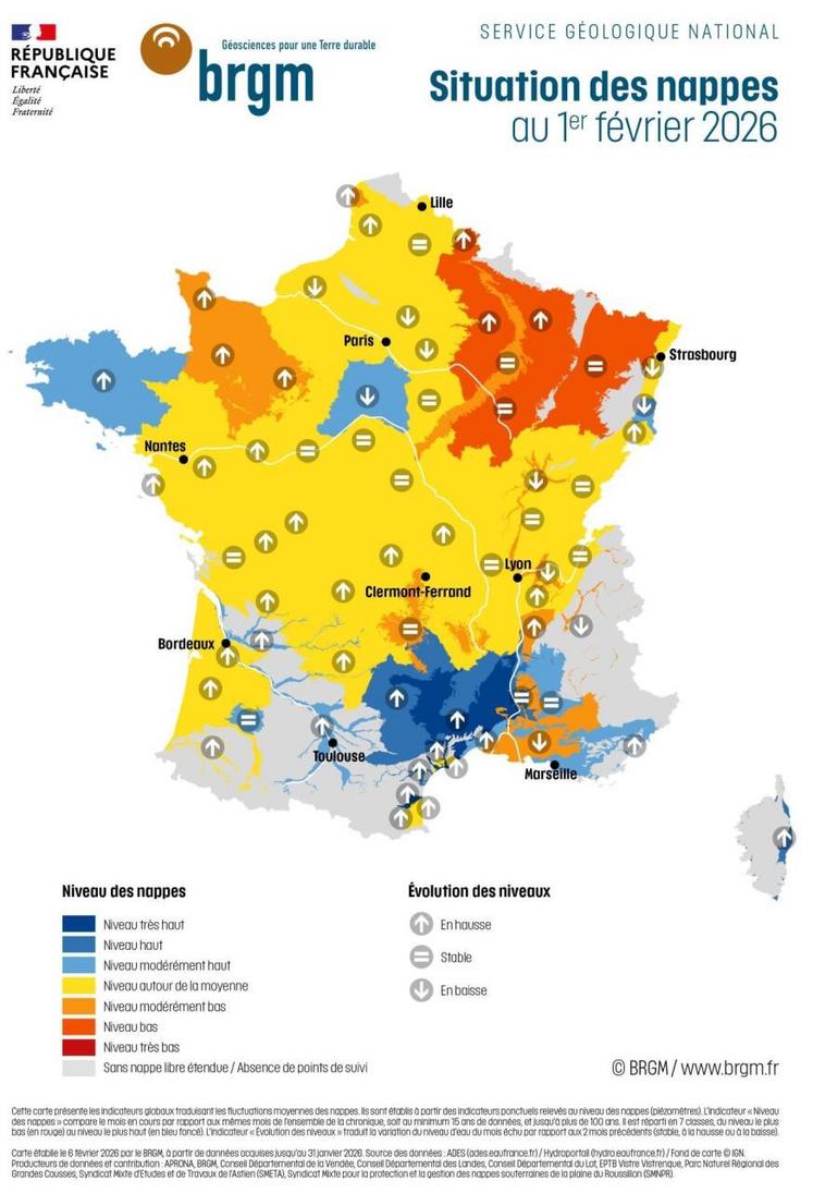 niveau nappes fevrier 2026