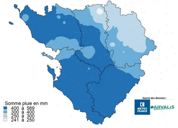 Figure 1 : Carte de cumul de pluie depuis le 1er octobre 2025 permettant de se positionner par rapport à la grille prévisionnelle du risque soufre.