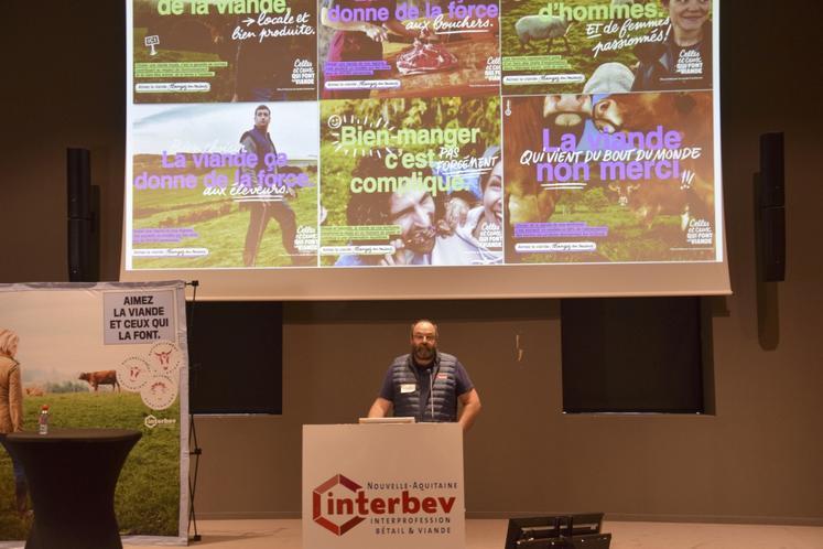 Le président d'Interbev Nouvelle-Aquitaine Jean-Bernard Sallat a présenté la nouvelle campagne collective nationale d'Interbev : "Celles et ceux qui font la viande". Elle affiche des visages de producteurs de Nouvelle-Aquitaine.