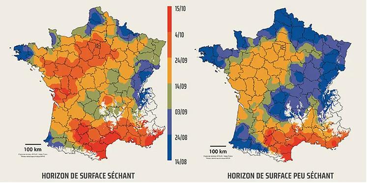 Date de semis d'été "au plus tôt" avant laquelle le semis d'une prairie est exposé à un risque de sécheresse supérieur à 20 %. Source: guide AFPF