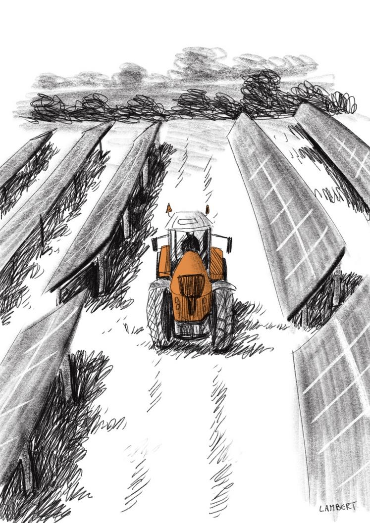 Une des premières illustrations du dessinateur sur l'agrivoltaïsme. 
