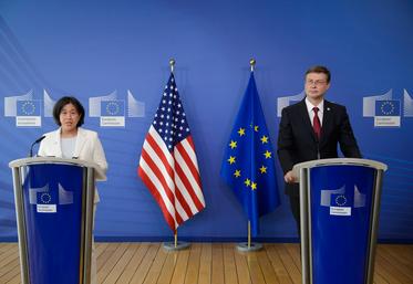 Les représentants au Commerce des États-Unis et de l’Union européenne, Katherine Tai et Valdis Dombrovskis, le 15 juin.