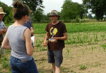 Le 13 juin, Éric Germond a présenté à une trentaine de personnes sa parcelle d’essais en maïs population.