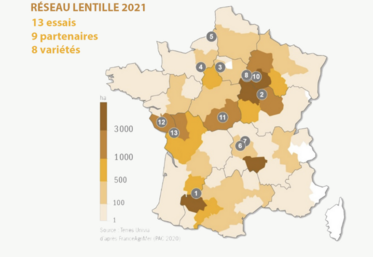 Lentilles, Réseau d'évaluation des variétés, Carte, Deux-sèvres.