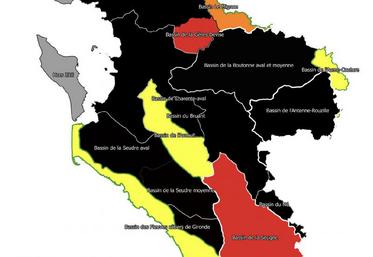 Situation des bassins de Charente-Maritime du 21 septembre 2019. Si besoin, pour actualiser la carte, appuyez sur la touche F5 de votre clavier.