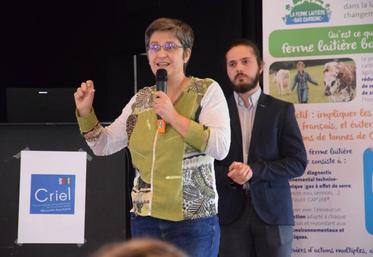 Catherine Brocas (Idele) et Ronan Lasbleiz (Cniel) ont présenté la Ferme laitière bas carbone.