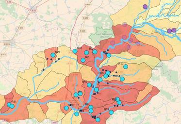 La localisation des 23 réserves sur le bassin de la Boutonne.