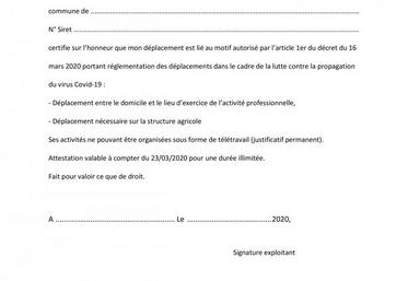 L'attestation pour exploitants agricoles.