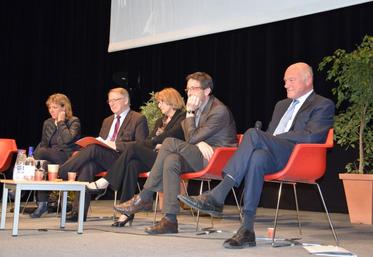 De gauche à droite : Geneviève Barat, Gérard Vandenbroucke, Reine-Marie Waszak, Olivier Bouba-Olga et Alain Rousset.