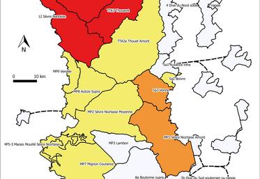 Carte, restriction d'irrigation, Deux-Sèvres, 4 août 2020.