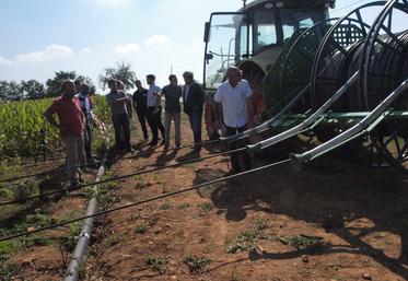 En 2014, Olivier Pin (à gauche) avait installé du goutte-à-goutte sur son maïs.