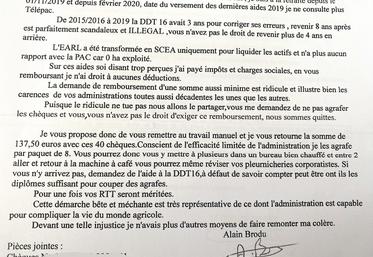 Facsimilé du courrier d'Alain Brodu le 28 février 2024