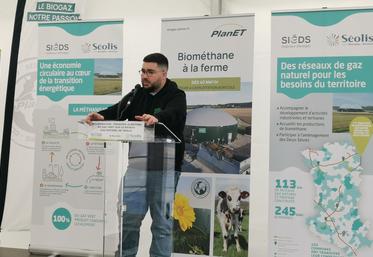 Jérémy Guespin, lors de l'inauguration officielle de l'unité de méthanisation Méth'Arcenciel, le 29 mars.