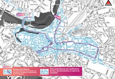 Parcours du relais de la flamme olympique le 24 mai 2024 à Angoulême. Le stationnement et la circulation à proximité s'annoncent difficiles, y compris les deux jours précédant le passage du relais de la flamme olympique.