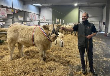 David Decoux (Lageon) et sa génisse Unestar, premier prix d'honneur junior femelle.