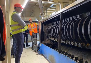 Analyses, trieurs, décortiqueurs, presses (photo), cuiseurs,  : le chemin des graines est long avant de rejoindre les sept cuves d'huiles de 90 m3 chacune ; ou de devenir des tourteaux après découpe des résidus pressés.