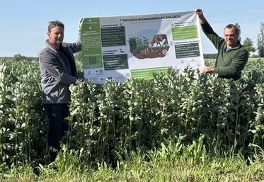 Bruno Mehl et Karim Louis ont reçu leur banderole mardi, et devraient l'accrocher prochainement dans leur exploitation respective, à Senillé-Saint-Sauveur et Leigné-les-Bois.