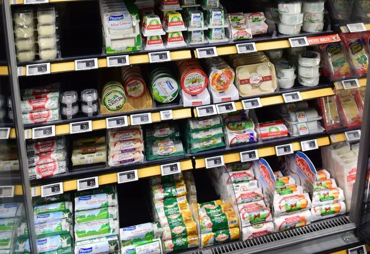 <em class="placeholder">Rayon fromage de chèvre dans un Intermarché en janvier 2020</em>