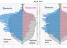 Pyramides des âges des éleveurs caprins laitiers (à droite) et fromagers fermiers (à gauche) vs population active française à l'emploi