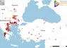 Localisation des foyers de clavelée en Grèce, Bulgarie, Macédoine du Nord, Roumanie, Serbie et Turquie depuis juillet 2025