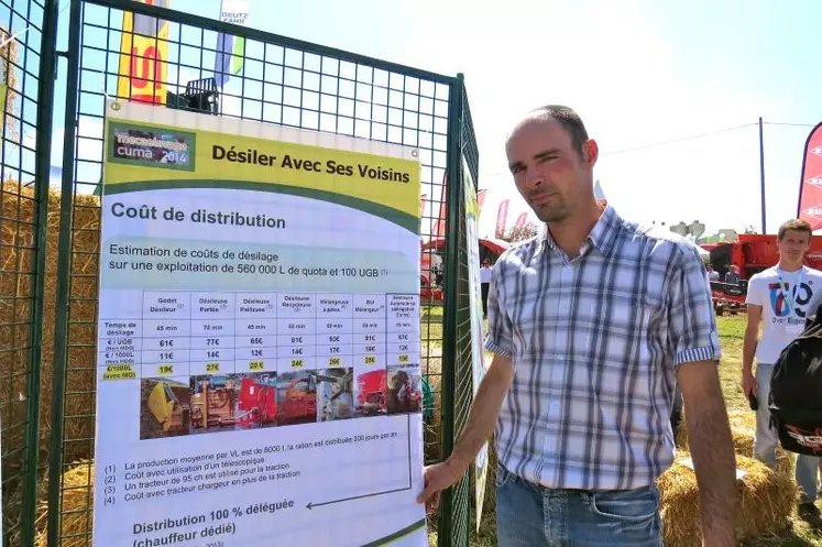 Laurent Girardeau, éleveur bovin et caprin, dans les Deux-Sèvres, partage depuis trois ans sa mélangeuse automotrice avec deux éleveurs voisins.