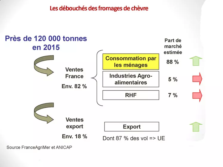 Les débouchés des fromages de chèvreUn marché porté principalement par les ménages français. © FranceAgriMer et Anicap