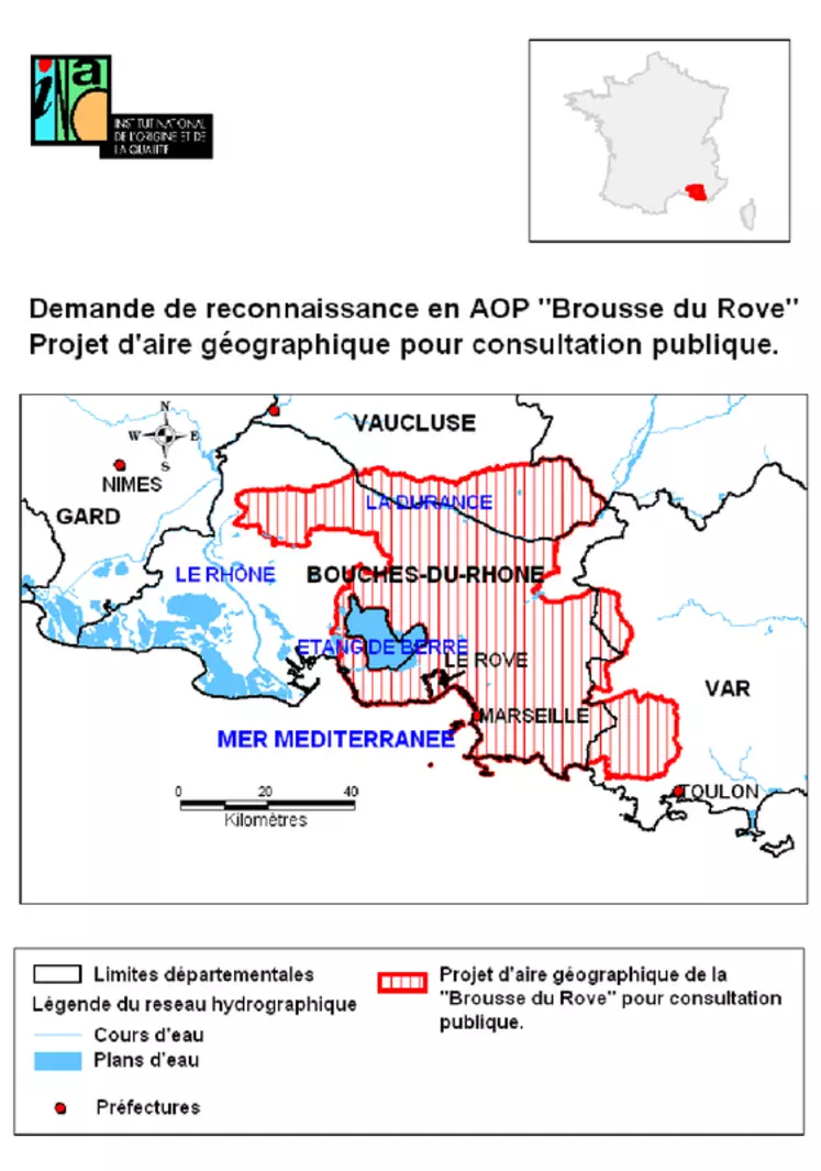 CARTE A REFAIREProjet d'aire géographique de la brousse du Rove AOP © Inao