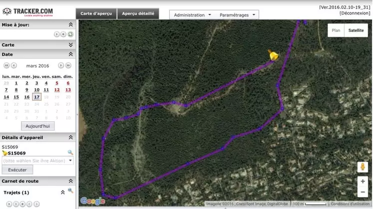La visualisation des informations de localisation se fait via le site suisse www.tracker.com. © S. Pastorelli