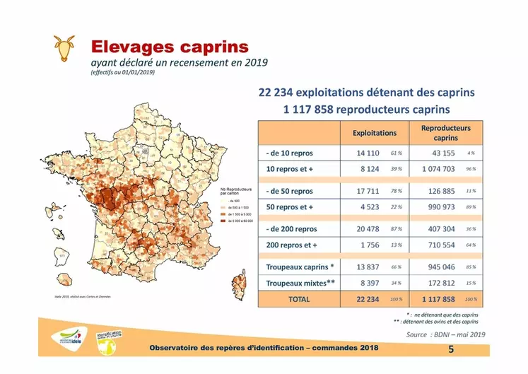 Carte des détenteurs de chèvres © BDNI - Idele