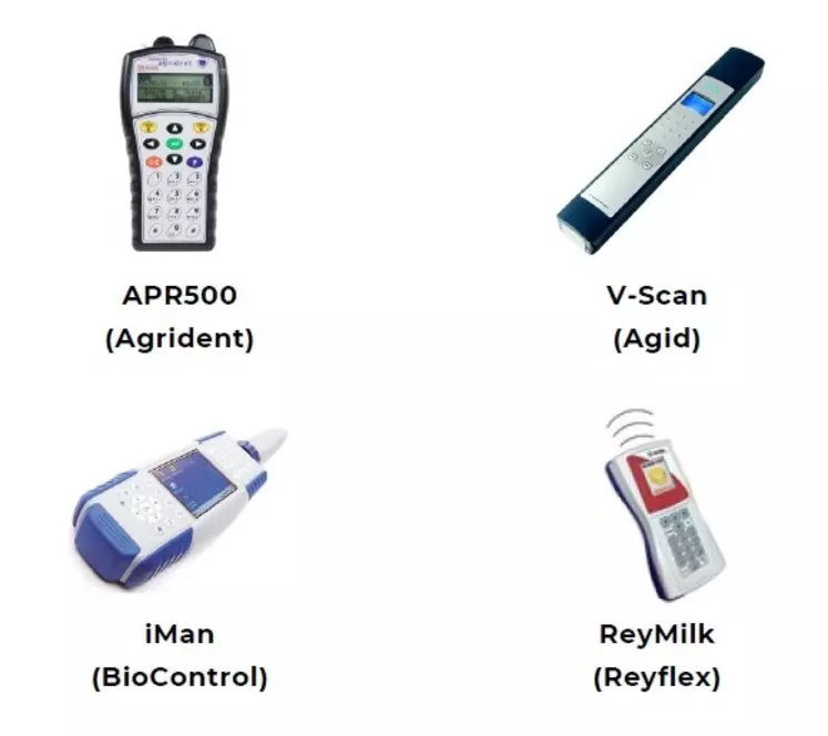 Plusieurs solutions techniques existent, notamment les lecteurs Agrident, Agid, BioControl, Reyflex, mais aussi Biolog-ID, Allflex et Nedap.