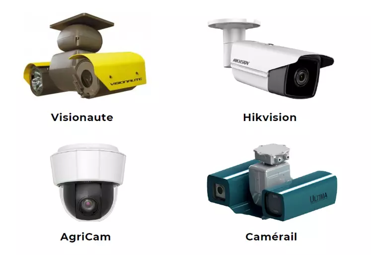 Plusieurs solutions techniques existent, notamment les caméras Visionaute, Hikvision, AgriCam, Camérail, CowCam, Tourelle Detecvel, FarmCam, FMC-IP1, APPiagri…