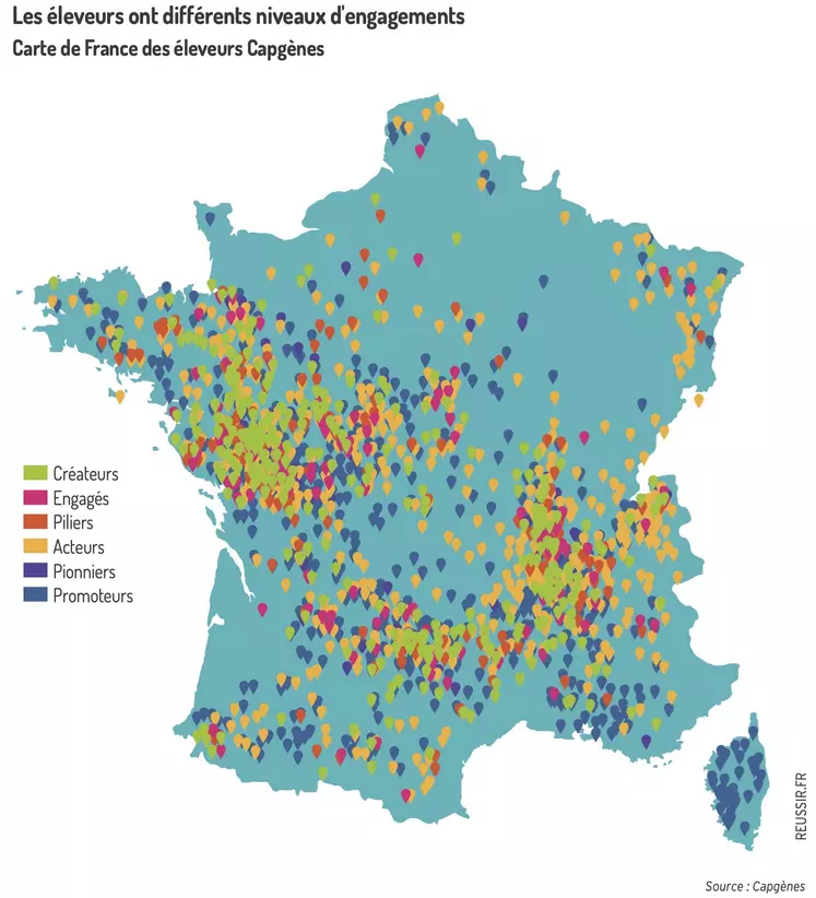 Carte de France des éleveurs Capgènes