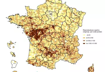 Carte de France des reproducteurs caprins au 1er janvier 2024