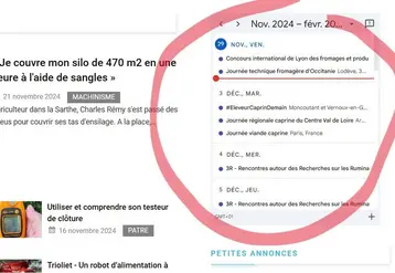 Copie d'écran du site reussir.fr et de son agenda