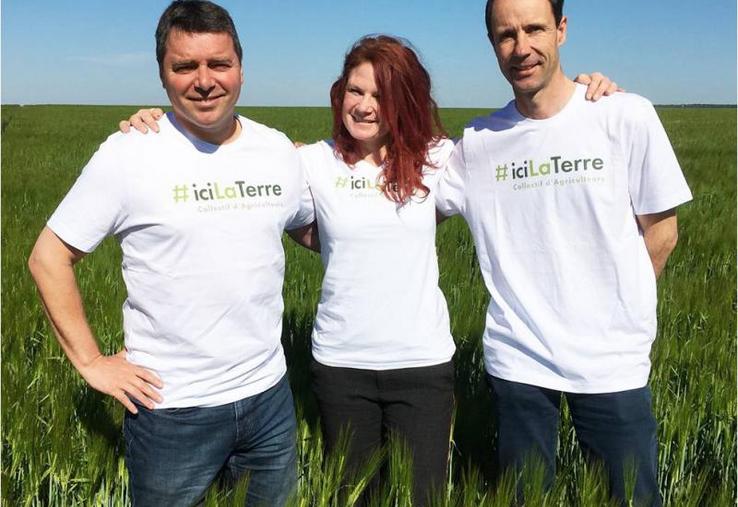 Jérôme Regnault, agriculteur et apiculteur, Fanny
Boshung Durand, éleveuse de vaches laitières, et Olivier
Coupery, agriculteur et producteur de foin. Originaires
des Yvelines, ils sont les porte-paroles du collectif
#iciLaTerre. 90 agriculteurs y participent.