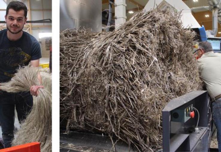 Hugo Ozenne (responsable de site de la coopérative du Nord de Caen) a fait part de son expérience en matière de teillage du chanvre. « Ça ne sert à rien de taper fort », a-t-il précisé.